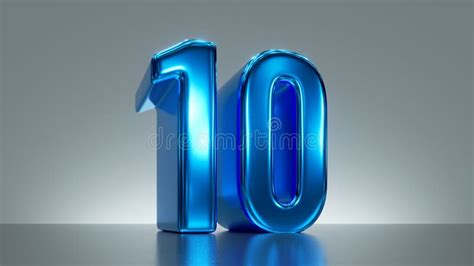 3d Render Number Ten Blue Glossy Metallic Symbol Top Chart Stock