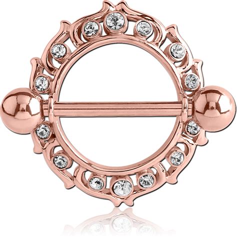 Rose Gold Pvd Coated Surgical Steel Jeweled Nipple Shield Flames