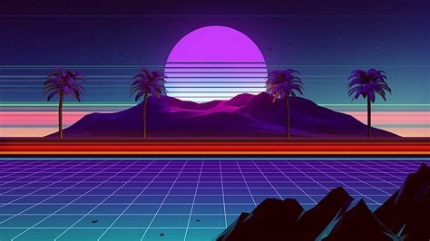 1920x1080px 1080p Free Download Palm Trees Neon Sun Rays 80s