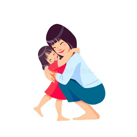 Mujer Asiática Madre E Hijo Mamá Abrazando A Su Hija Con Mucho Amor Y