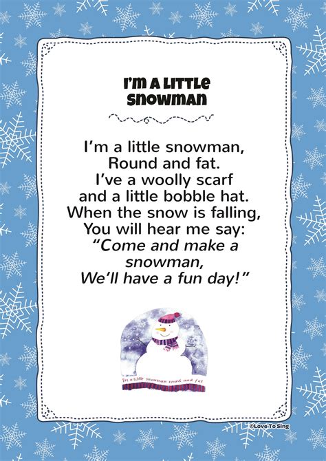 Im A Little Snowman Kids Video Song With Free Lyrics