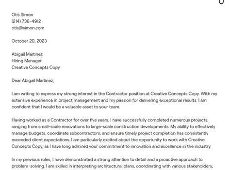 1 Contractor Cover Letter Examples With In Depth Guidance