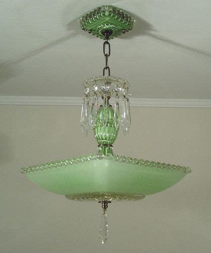 Ceiling fans & light fixtures. Vintage 30s Jadite Green Art Deco Square Glass Ceiling ...