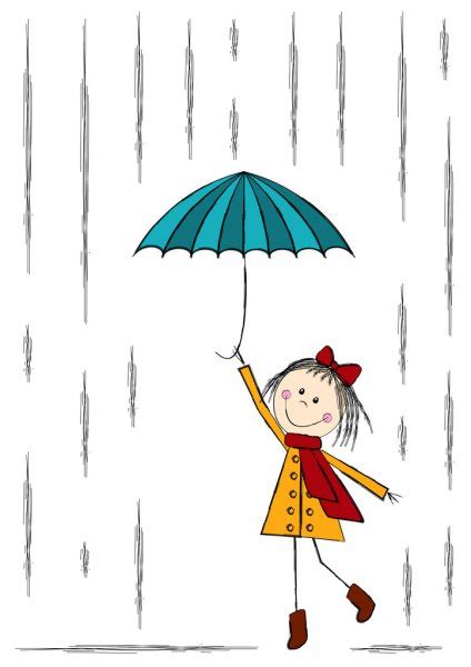 Rainy Day Girl With Umbrella Vector Background — Stock Vector