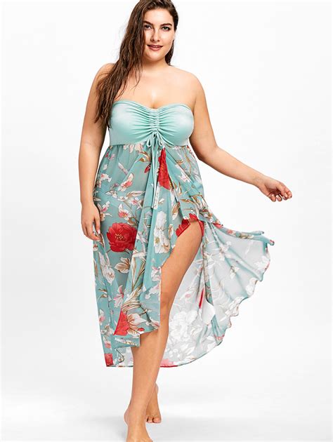 Wipalo Hot Women Summer Boho Maxi Dress Plus Size 5xl Slit Strapless Floral Print Dress Fashion