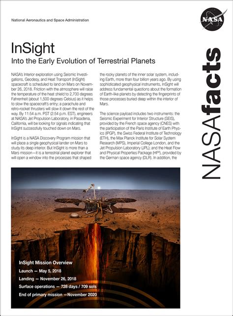 Insight Fact Sheet Nasa Mars Exploration