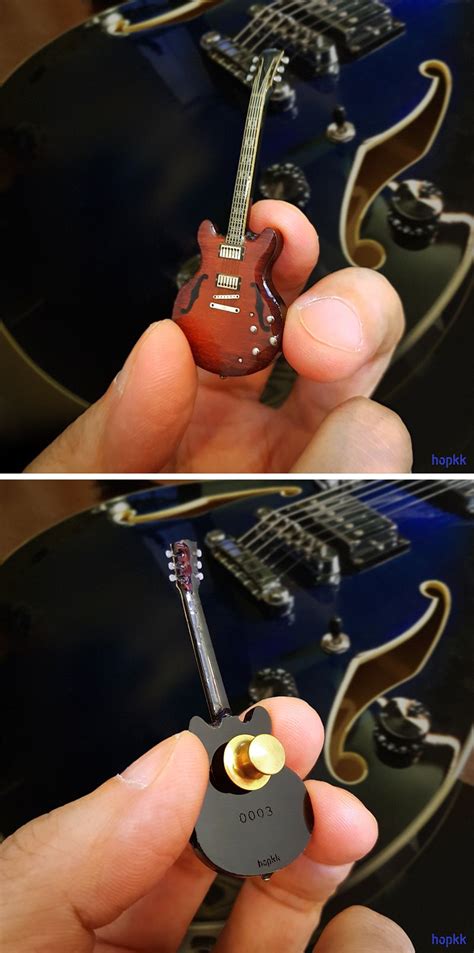 Miniature Guitar Lapel Pin Hollow 0003 Handmade By Hopkk