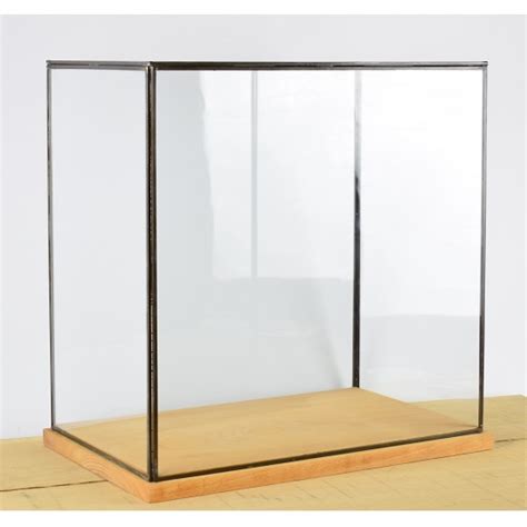 Hand Made Large Glass And Black Metal Frame Display Showcase Box With Wooden Base 42 Cm