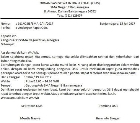 Contoh Surat Undangan Rapat Osis Sma - Contoh Surat Dinas Undangan