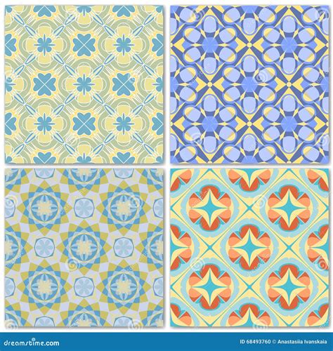 Set Of 4 Decorative Mosaic Seamless Patterns Stock Vector
