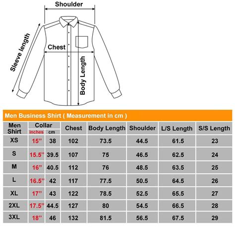 Shirt Size Chart Us Uk Printable Pdf Free Download