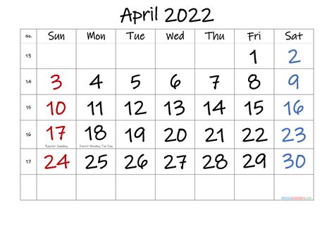 Free Printable April 2022 Calendar Pdf And Png