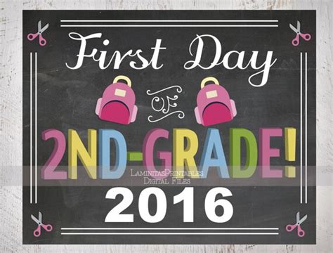 First Day Of 2nd Grade Sign Girl Chalkboard Printable First