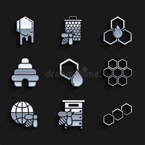 Set Honeycomb Hive For Abes Map Of The World Y And Icon Vector