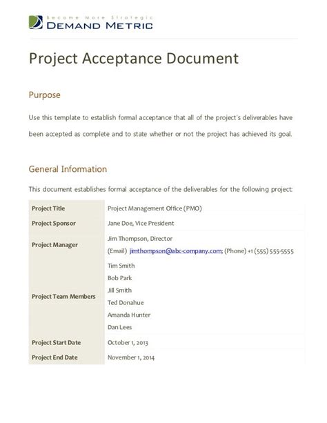 Project Acceptance Document