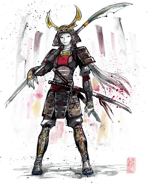 Samurai Girl In Armor Sumie Style By Mycks On Deviantart