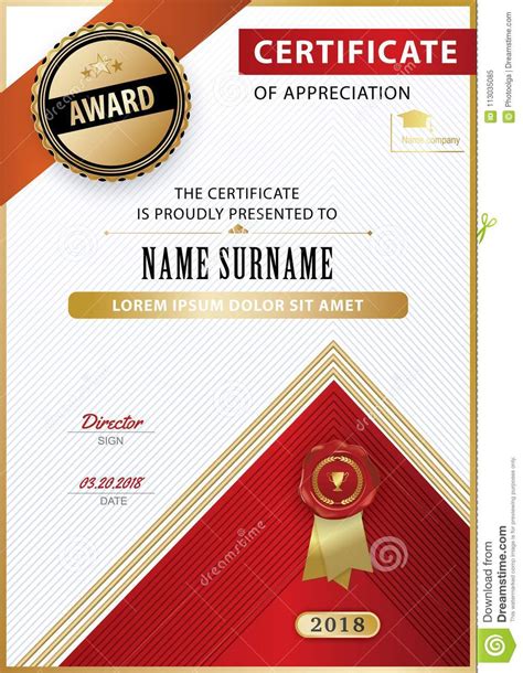 Official White Certificate Of Appreciation Award Template With Gold