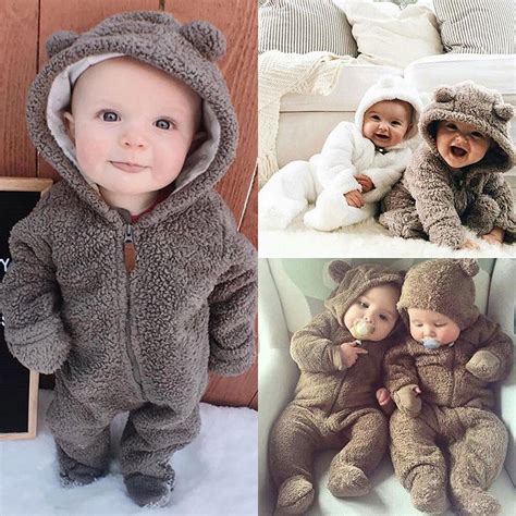 Newborn Toddler Baby Girl Boy Hooded Romper Jumpsuit Winter Outfits