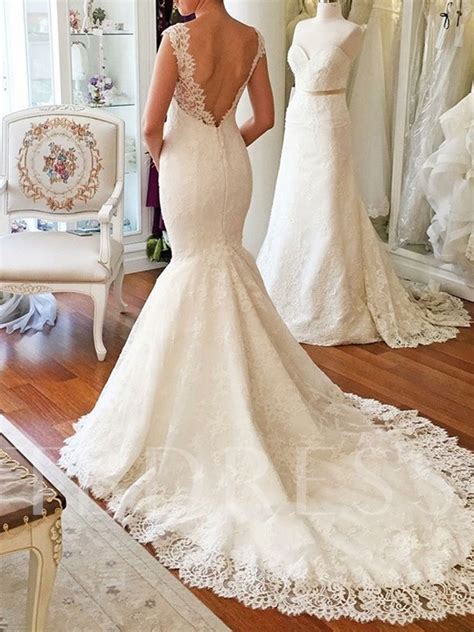 Sometimes simple designs are the most divine, and a long sleeve mermaid wedding dresses. Cap Sleeve Low Back Mermaid Lace Wedding Dress - Tbdress.com