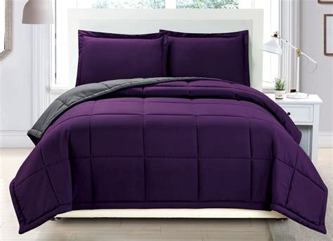 Grand Linen 3 Piece Luxury Dark Purplegrey Reversible Goose Down