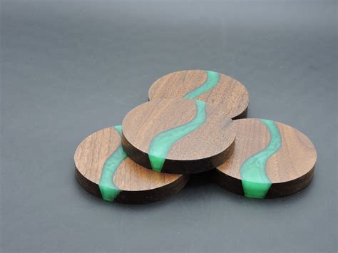 Wood Coasters | Wood & Resin | Coasters | Walnut Wood | Modern Coasters | Coaster Set | Wine 