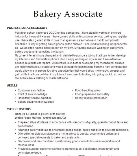 Bakery Associate Resume Example