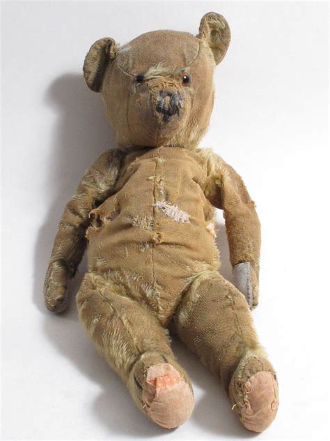 Antique Teddy Bear Very Play Worn With Much Fur Missing Damaged