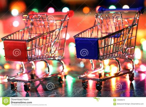 Metal Supermarket Small Cart On A Background Colored Lights Stock Image ...