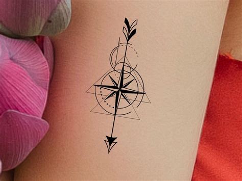 Compass Arrow Temporary Tattoo Etsy