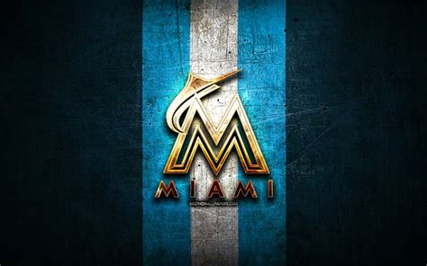 Need ideas for a great, clever, fun or cool team name for your baseball team? Download wallpapers Miami Marlins, golden logo, MLB, blue ...