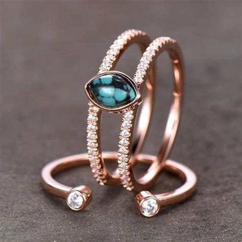 This Is A Beautiful Turquoise Engagement Ring Wedding Ring Set In