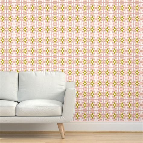 Mid Century Modern Wallpaper Midcentury Pink Gold By Etsy