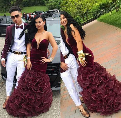 Elegant African Black Girls Velvet Burgundy Mermaid Prom Dresses 2019