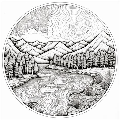 Serene River Scene Coloring Page Coloring Page