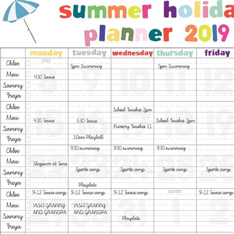 Summer Holiday Wall Planner 2019 By Yoyo Me