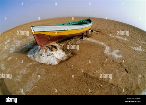 Tunisia Tozeur Sahara Desert Rowing Boat At Dry Salt Lake Called