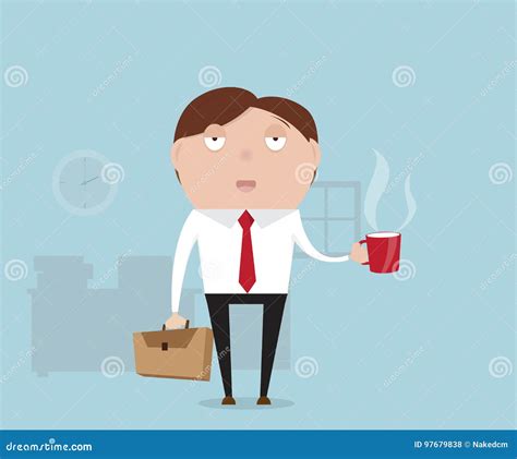 Businessman Sleepy With Coffee In Afternoon Stock Vector Illustration