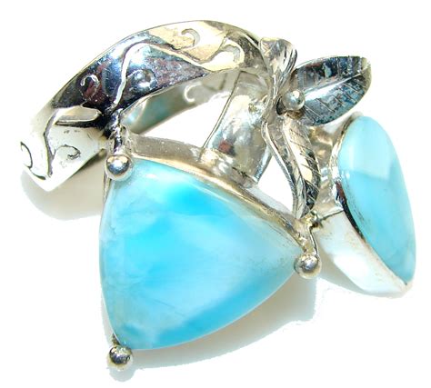 Large Stunning Light Blue Larimar Sterling Silver Ring S 11 12