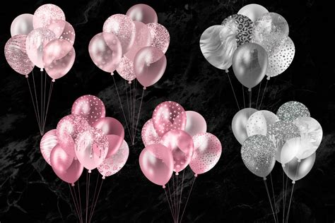 Pink Glitter Balloons Clipart Silver Glitter Party Clipart In Etsy Uk