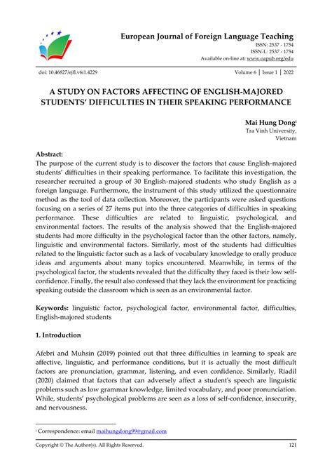 Pdf A Study On Factors Affecting Of English Majored Students