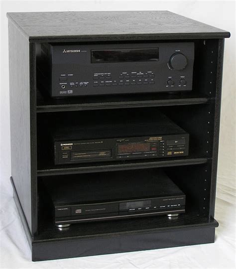Small Black Oak Entertainment Center Stereo Cabinet 27 Inches High