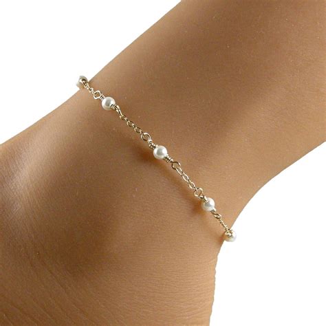 Pearl Anklet White Pearl Gold Chain Chain Ankle Bracelet Jewelry By Tali