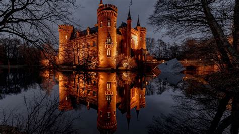 Castles Castle Night Pond Reflection 1080p Wallpaper