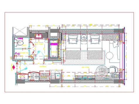 26 Double Hotel Room Floor Plan With Dimensions Dwg Project Autocad
