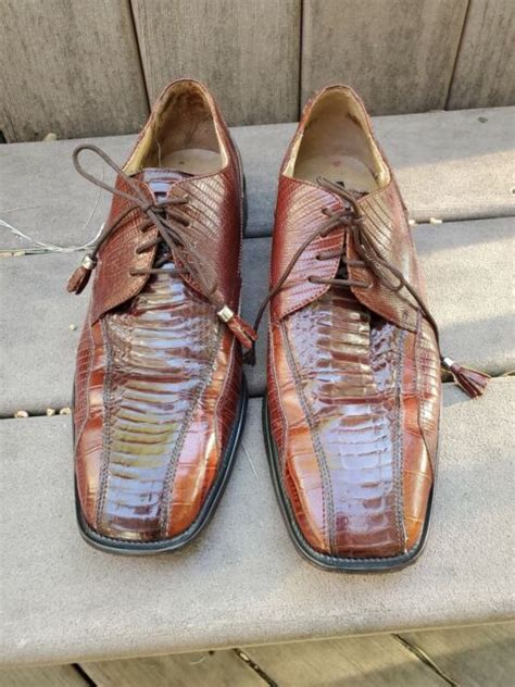 Stacy Adams Mens Shoes Genuine Snake Skin Leather Oxfords Lace Up Brown M Ebay