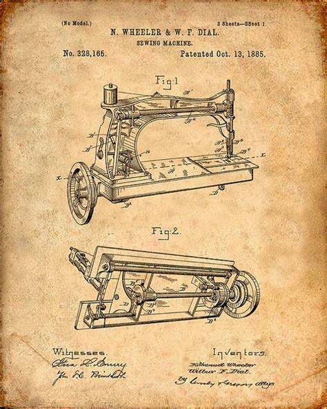 This Is A Print Of The Patent Drawing For A Sewing Machine Patent In