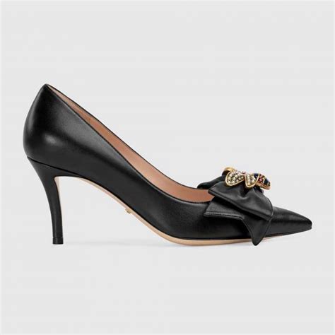 Gucci Women Shoes Metallic Leather Pump With Crystal Double G 50mm Heel