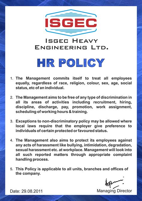 Isgec Hr Policy Transfer Press Manufacturers Careers