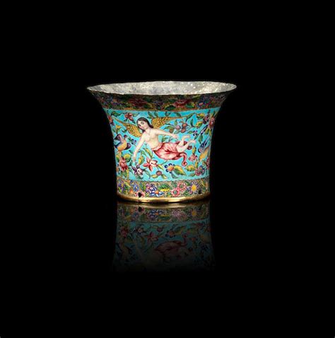 bonhams a qajar enamelled ghalian cup persia 19th century