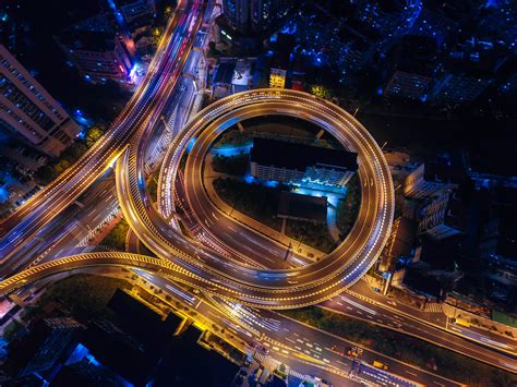 Wallpaper Traffic Junction Night City View From Above 4000x3000